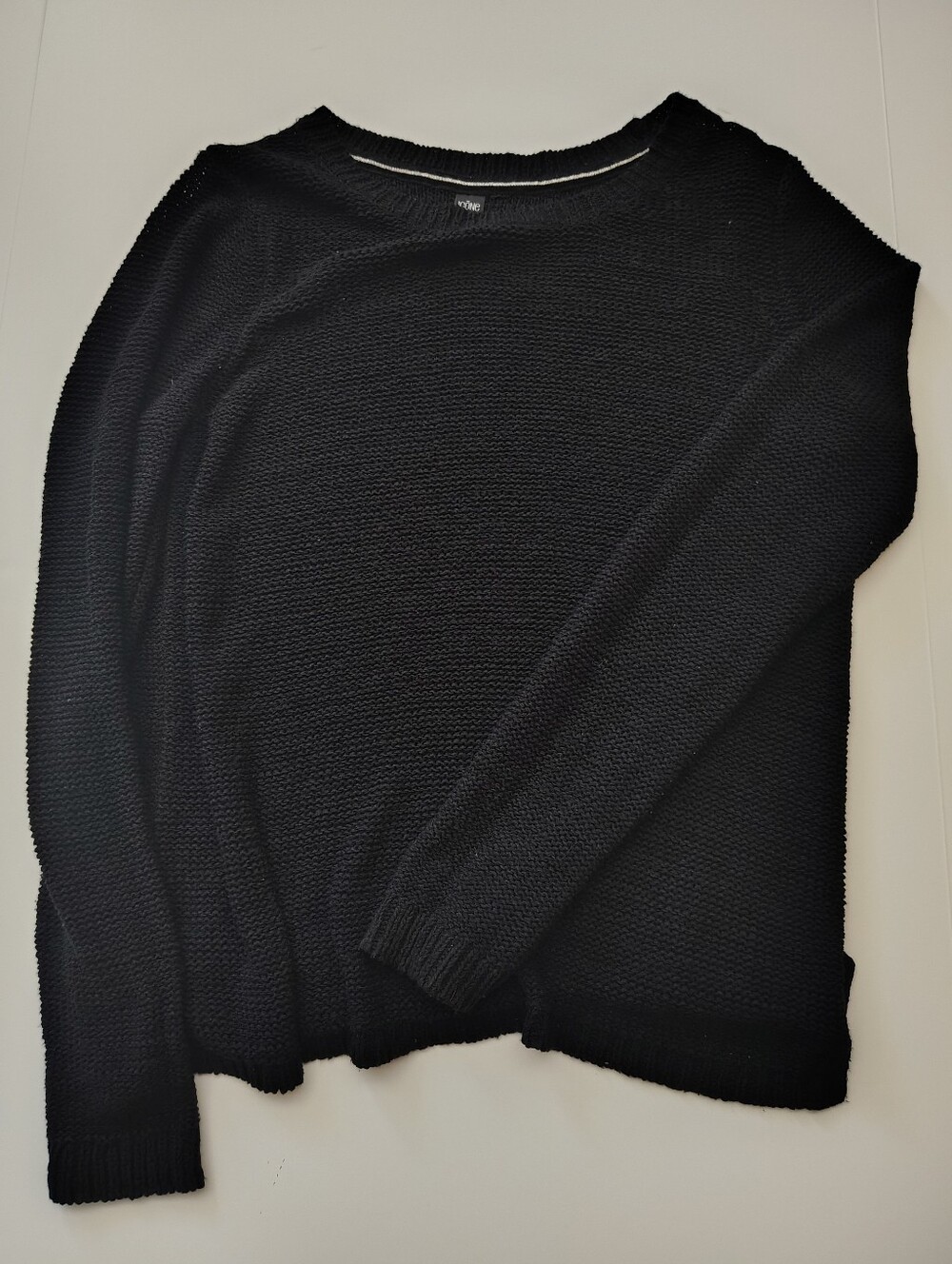 Black Crewneck Textured Knit Sweater